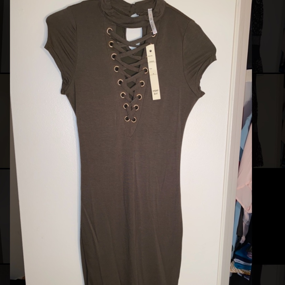 Olive green lace up dress